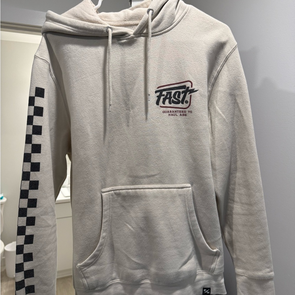Beige Hoodie with Checkered Sleeve